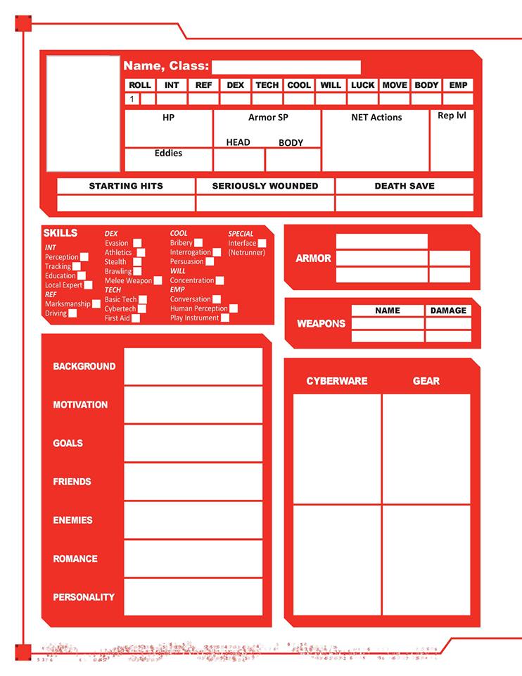 Cyberpunk RED - Net - Sheet - Character Sheet by Conwell