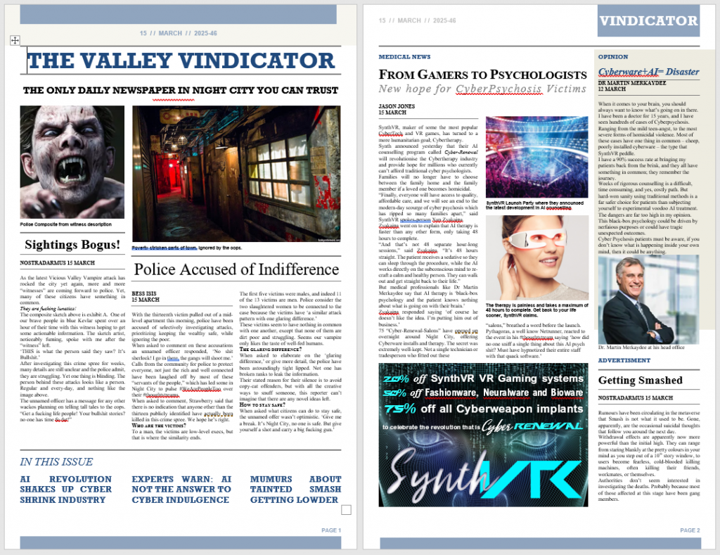 Cyberpunk 2020 - Net - Flavor - Screamsheet by ArtisticLicence