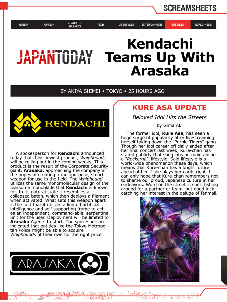 Cyberpunk RED - Net - Flavor - Screamsheet Japan Today 02 (Whiphound) by ELH