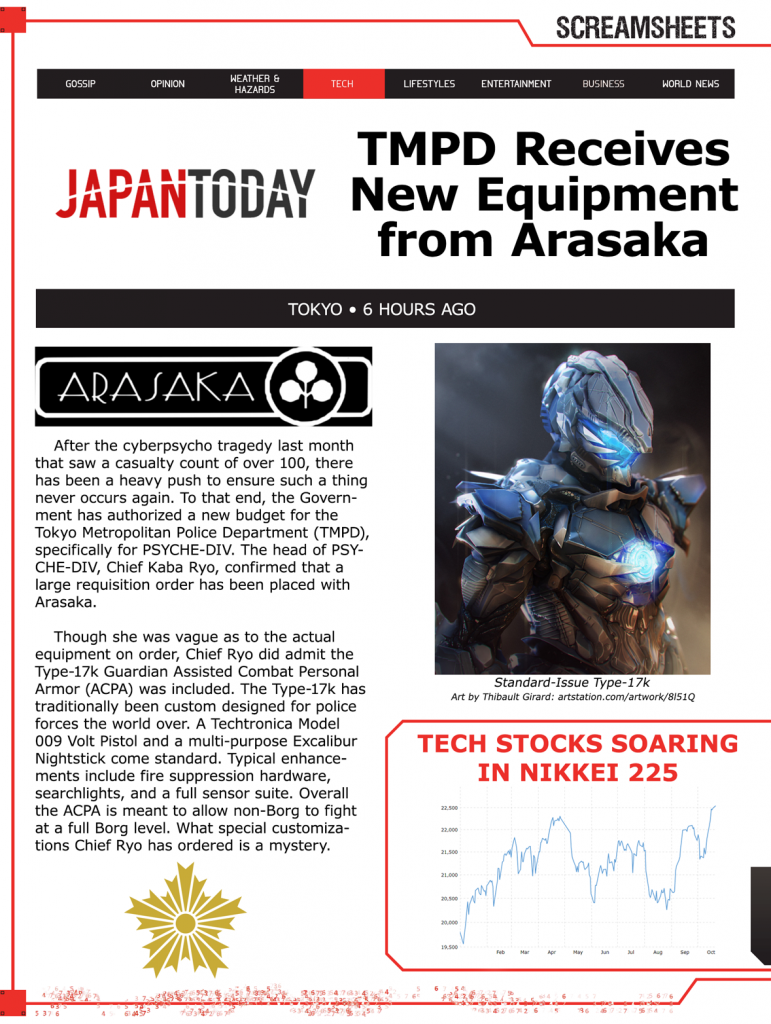 Cyberpunk RED - Net - Flavor - Screamsheet Japan Today (Chrome) by ELH