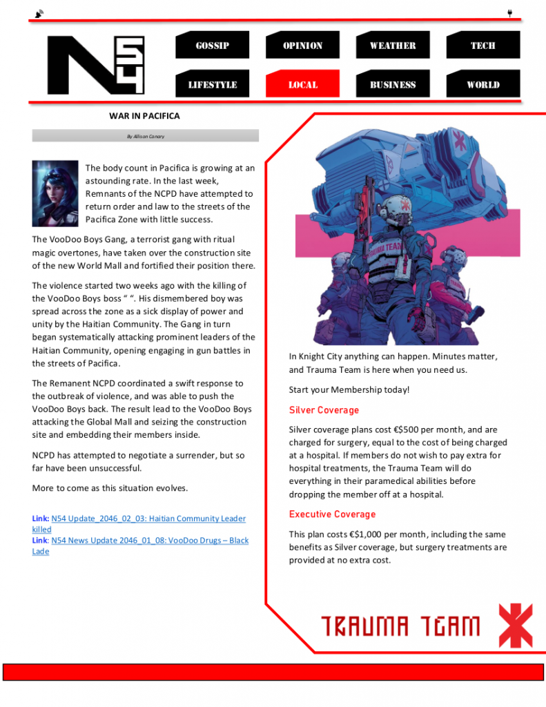 Cyberpunk RED - Net - Flavor - Screamsheet N54 2046-03-03  (War-in-Pacifica) by SagaBorn