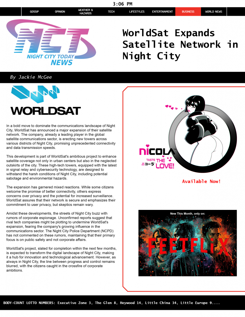 Cyberpunk RED - Net - Flavor - Screamsheet NCT 1 by BaronVF