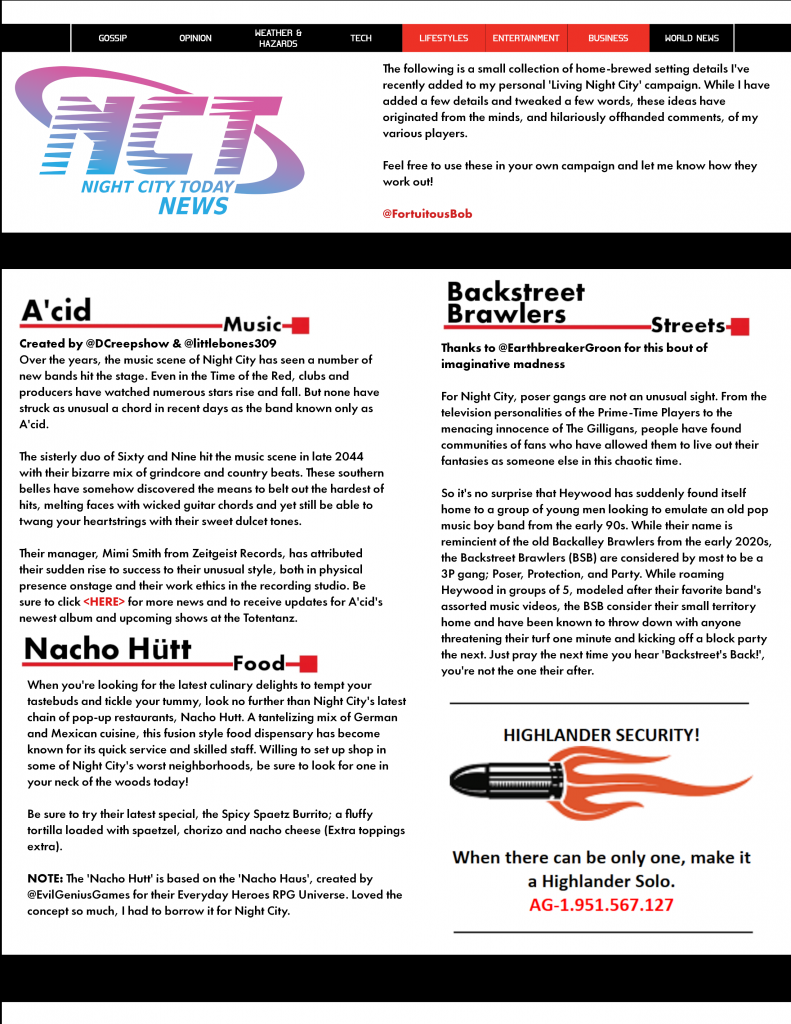 Cyberpunk RED - Net - Flavor - Screamsheet NCT (GaryCon 2024) by FortuitousBob