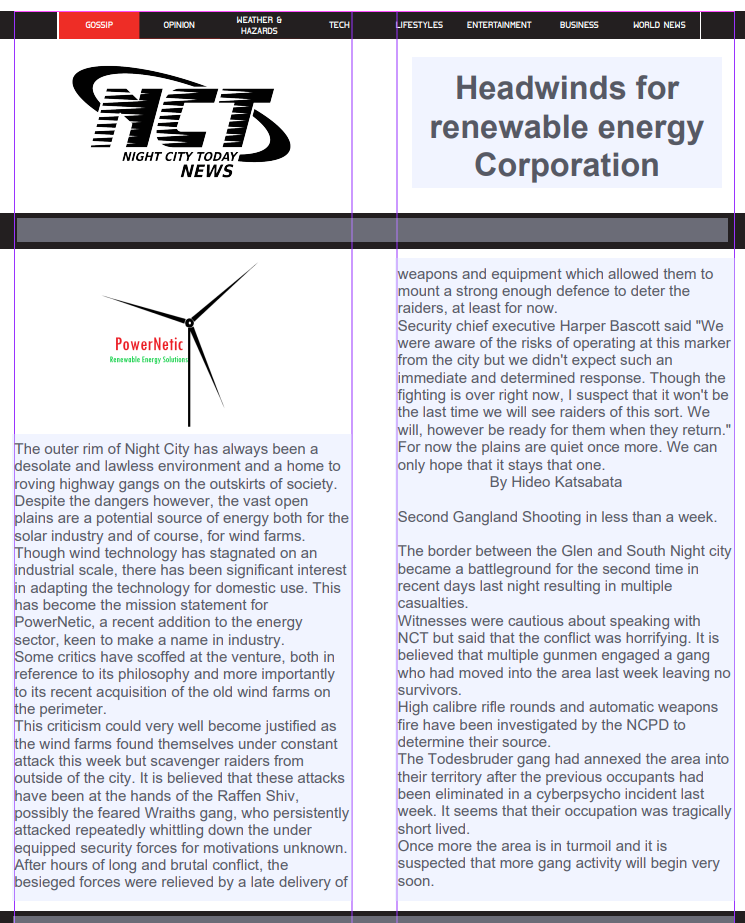 Cyberpunk RED - Net - Flavor - Screamsheet NCT  Headwinds by Ninjoddkid and GMorts Chaotica & Ninjoddkid