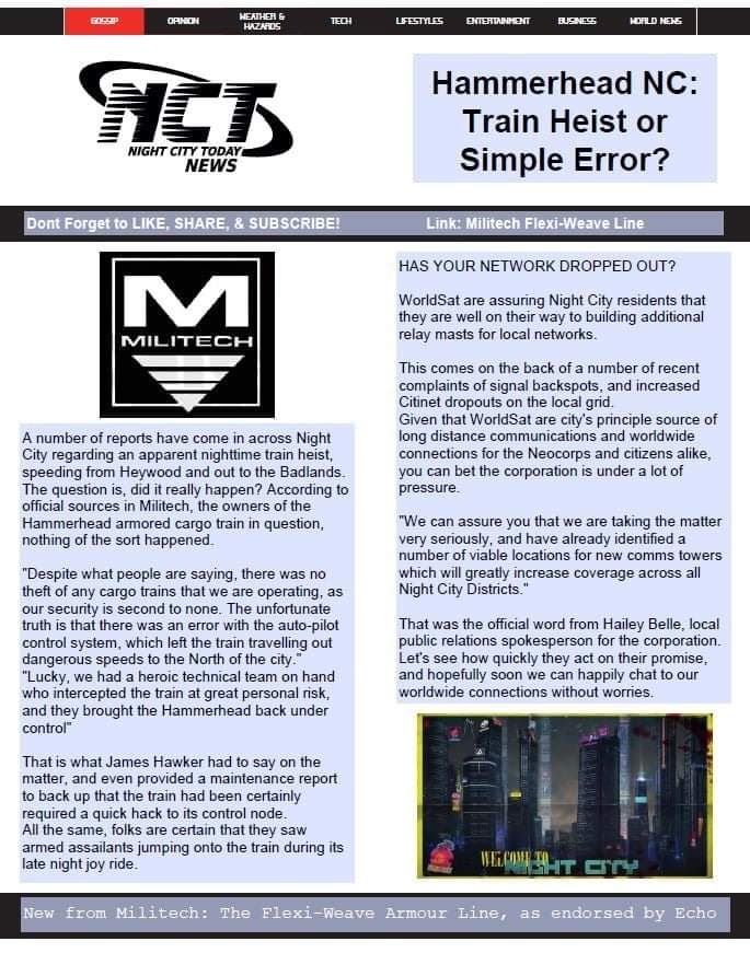 Cyberpunk RED - Net - Flavor - Screamsheet NCT (HEIST) by Rob Edmunds