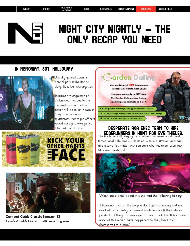 Cyberpunk RED - Net - Flavor - Screamsheet NCT (Memorial Icepicks) by lawrence4932