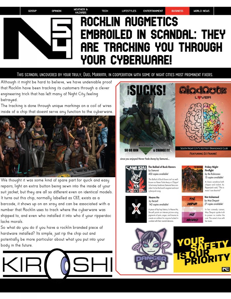 Cyberpunk RED - Net - Flavor - Screamsheet NCT (Rocklin Tracking) by lawrence4932