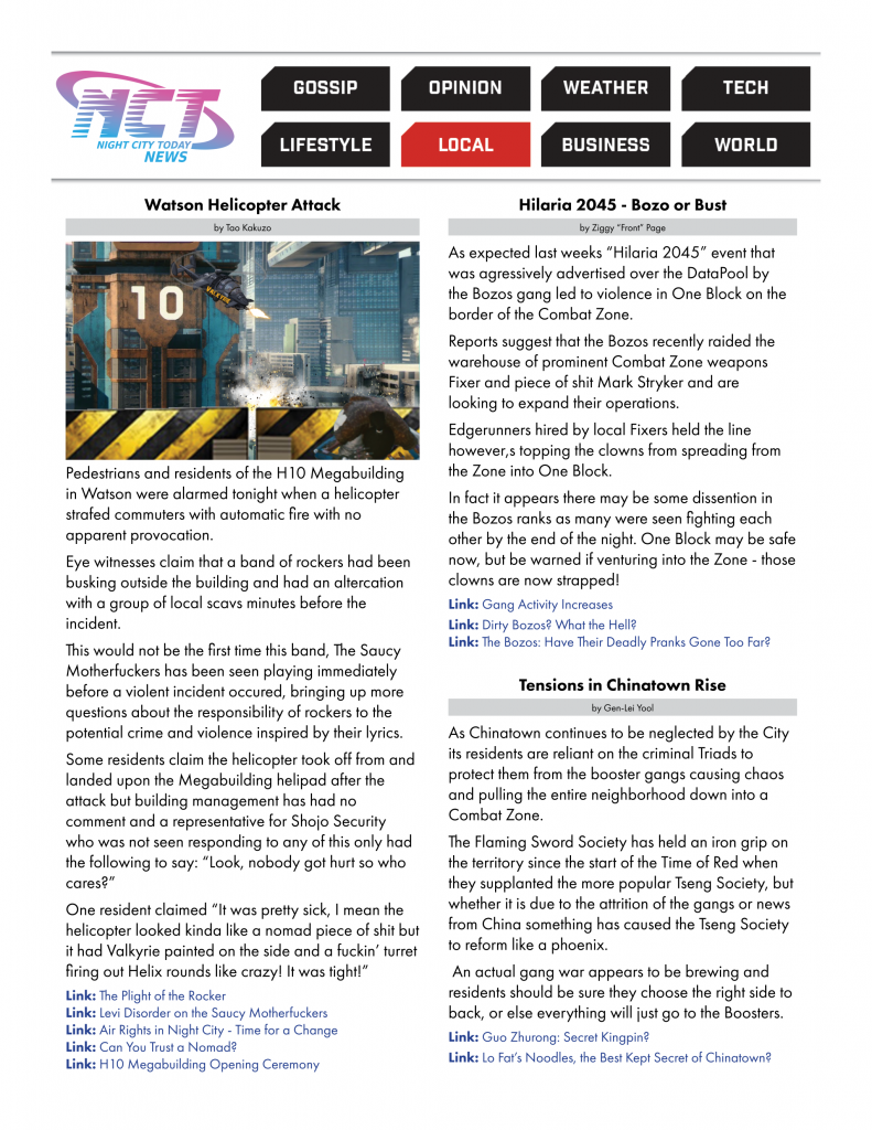 Cyberpunk RED - Net - Flavor - Screamsheet NCT (Valk 10) by GreyMarch