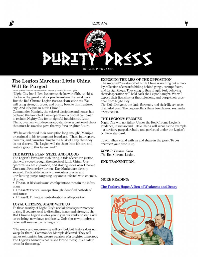 Cyberpunk RED - Net - Flavor - Screamsheet PurityPress 1 by BaronVF