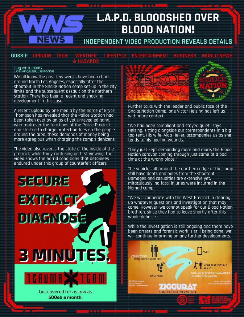 Cyberpunk RED - Net - Flavor - Screamsheet WNS by Zed Huff.