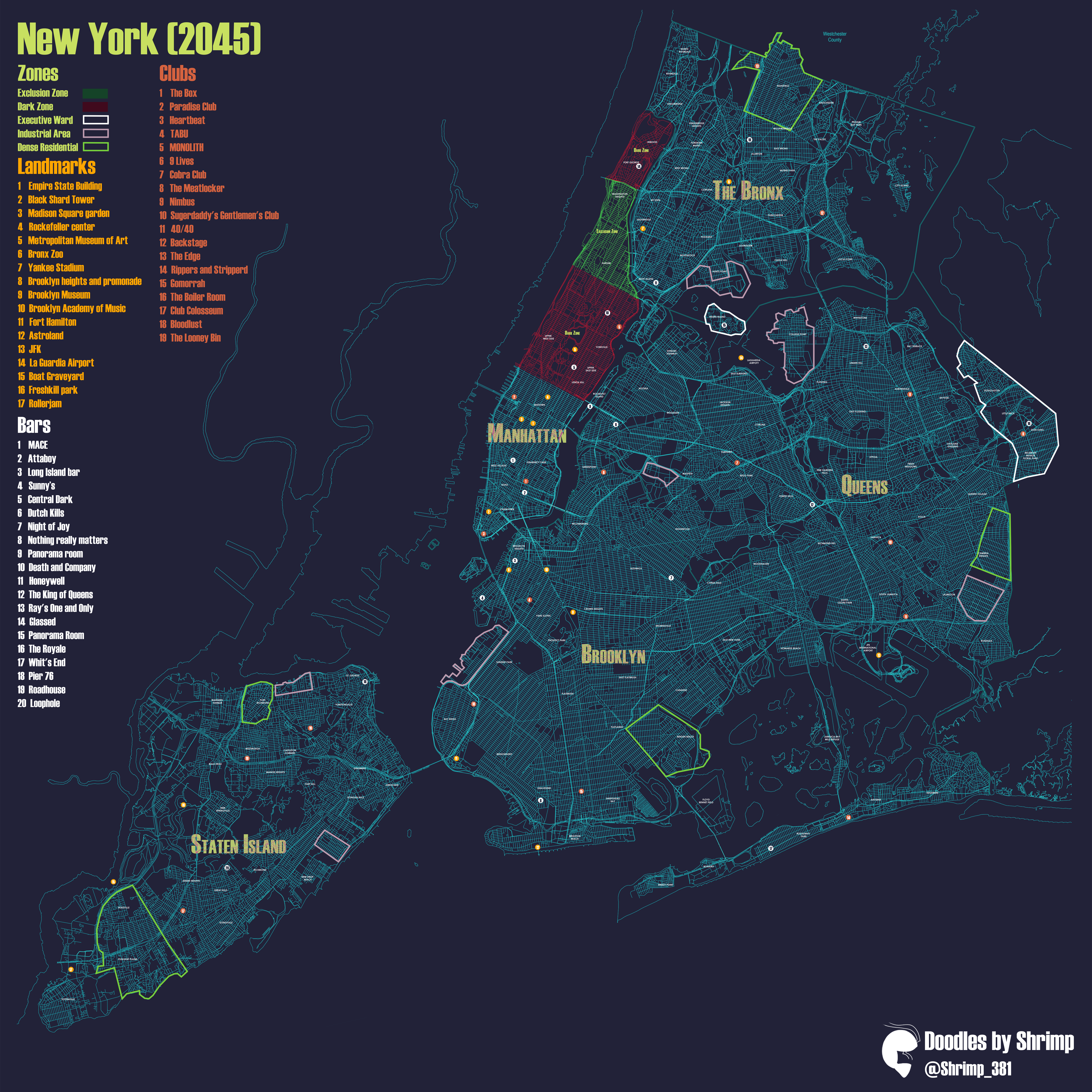 Cyberpunk RED - Net - Places - NYC 2045 Map v3 Doodles_By_Shrimp