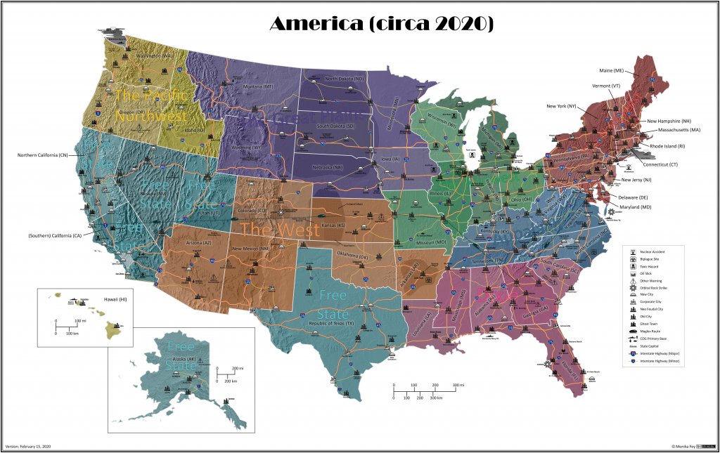 Cyberpunk 2020 - Net - Map - America (textured color) by MonikaFey
