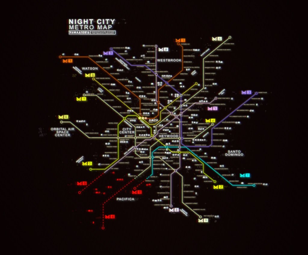 Cyberpunk 2077 - Map - Night City Metro Map